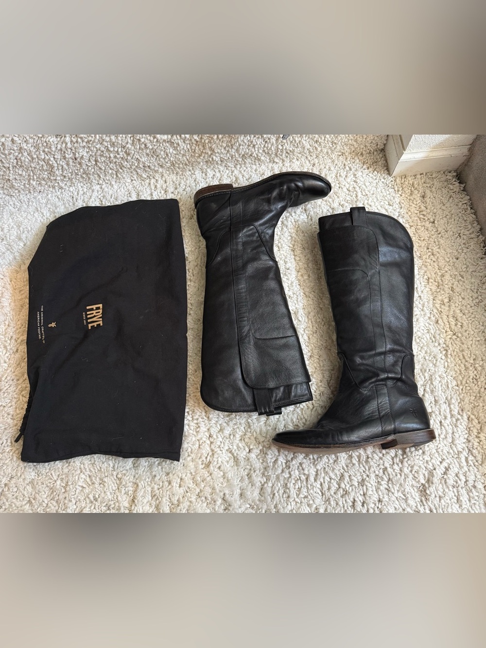 FRYE Paige vintage Black Leather Riding Boots - Tall Style.